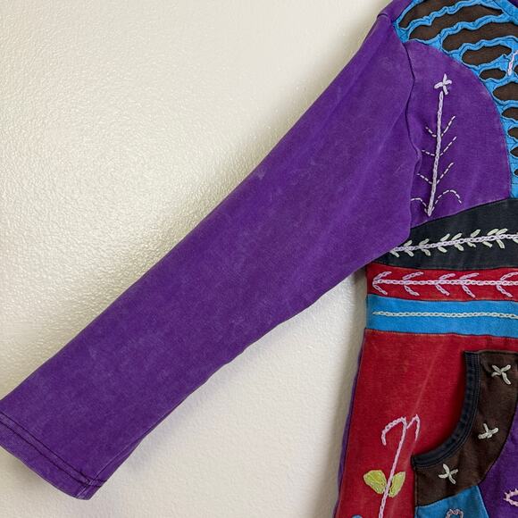 Rising International Hoodie Womens Large Purple Floral Hippie Embroidered Nepal - Picture 6 of 8